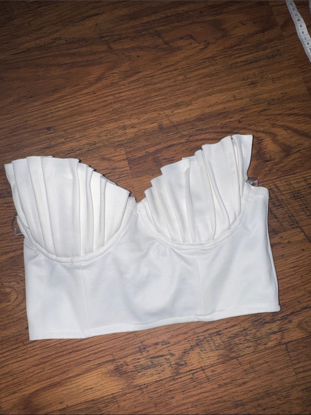 White Pleated Bustier Crop Top with Structured Cups 2.R.2